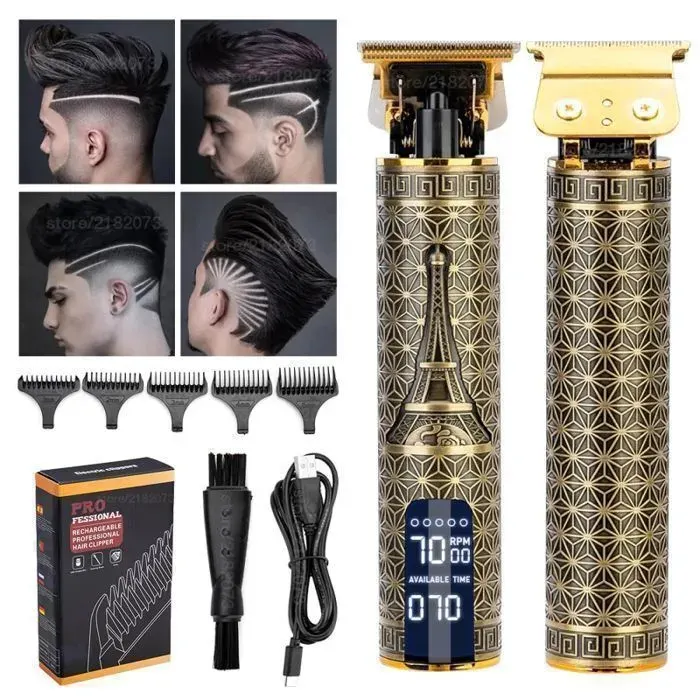 Tondeuse Barbe Électrique Professionnelle - HIBA - 5-en-1 - Sans fil rechargeable - Écran LCD - 5 têtes interchangeables