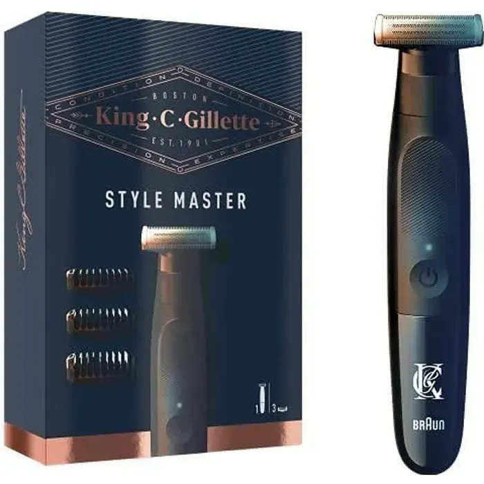 Tondeuse Barbe Homme King C Gillette Style Master - Lames en Metal 4D - 3 Sabots - 6 Mois de Rasage
