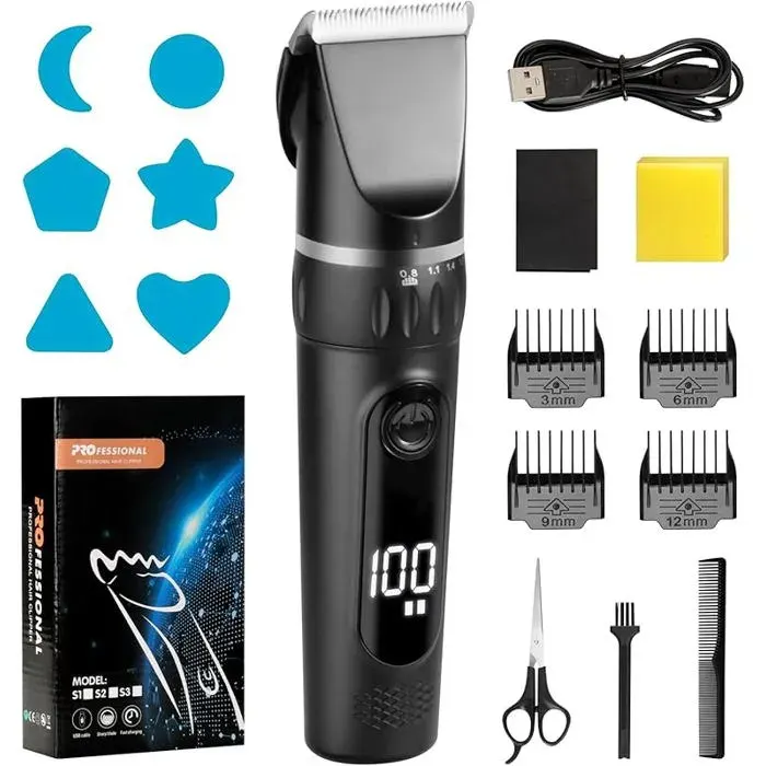 Tondeuse Barbe Homme Tondeuse Cheveux Hommes avec Écran LED asoir Electriques Hommes echarge USB 5 Niveaux de égla TONDEUSE A BARBE