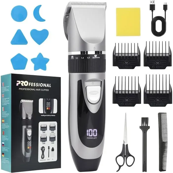 Tondeuse Barbe Homme Tondeuse Cheveux Hommes Rasoir Electriques Sans Fil Avec Écran Led Et 4 Peignes De Guidage Kit Rasoir À Ch