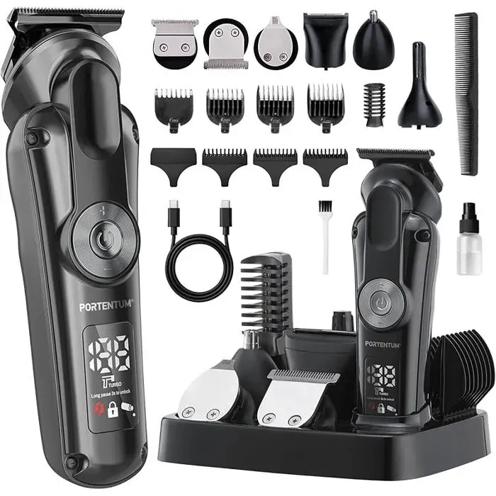 Tondeuse barbe homme u2013 Lot 21 pcs u2013 LED u2013 Rasoir Électrique Visage et Corps u2013 Tondeuse Cheveux Bla TONDEUSE A BARBE