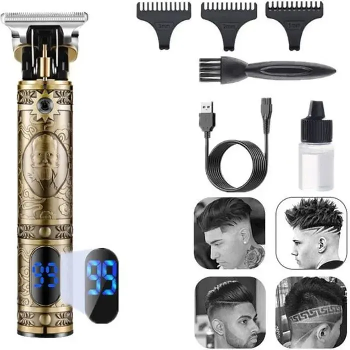 Tondeuse Barbe professionnelle chargement USB Tondeuse à cheveu de salon multifonction Rasoir Barbe avec 3 têteLCD Affichage homme