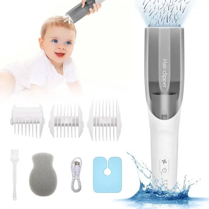 Tondeuse Bébé Silencieuse avec Aspiration Tondeuse Cheveux pour Enfants Étanche et Rechargeable USB avec 3 Sabots Idéale pour la