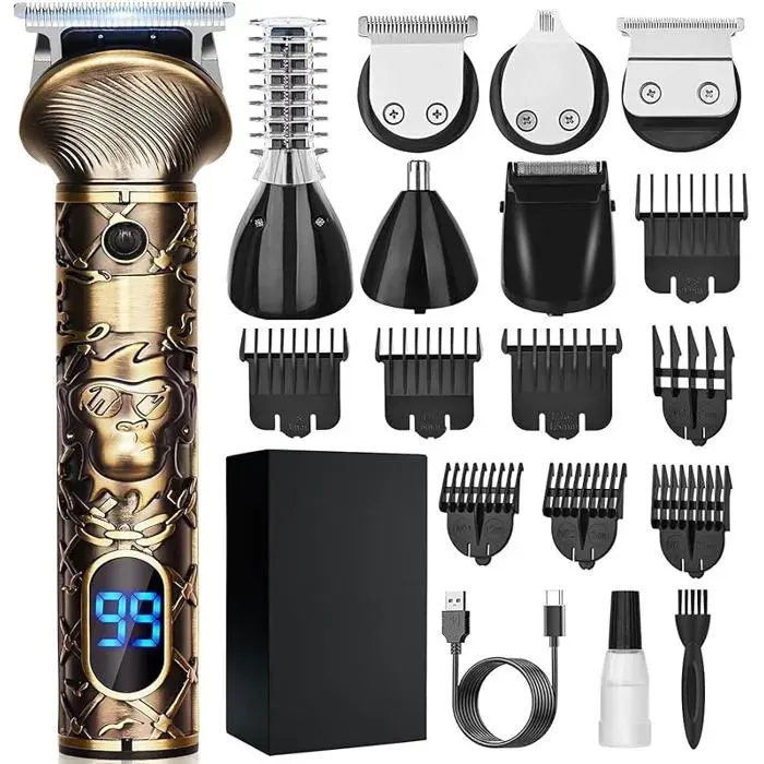 Tondeuse Cheveux/Barbe Homme Professionnell Finition Sans Fil asoir Tondeuse Avec Affichage et 155 mm TONDEUSE CHE TONDEUSE A BARBE