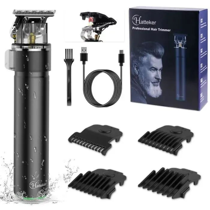 Tondeuse Cheveux et Barbe HATTEKER - Sans Fil - Précision - Etanche - Noir