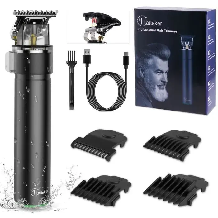 Tondeuse cheveux et barbe - HATTEKER - sans fil - précision - étanche - noir