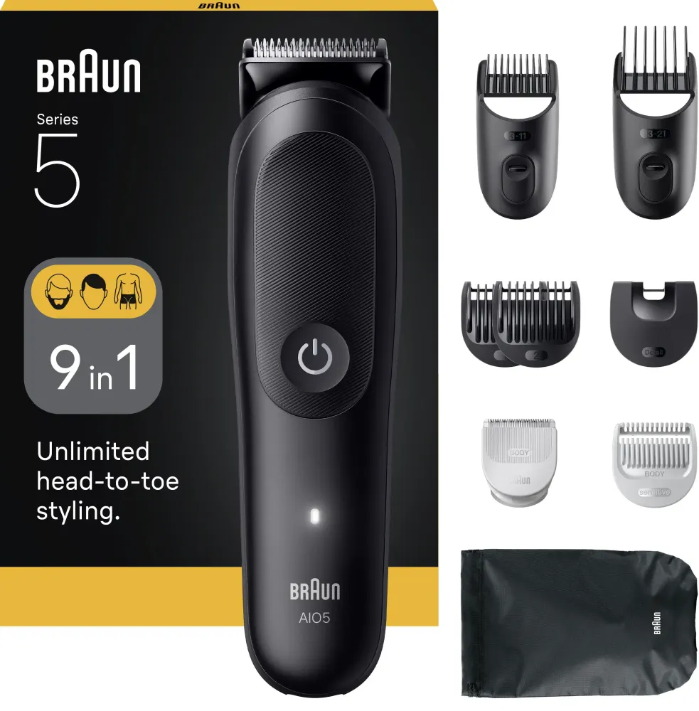 Tondeuse cheveux et barbe - Série 5- BRAUN - AIO5540 - 120 min - 14 réglages - Noir