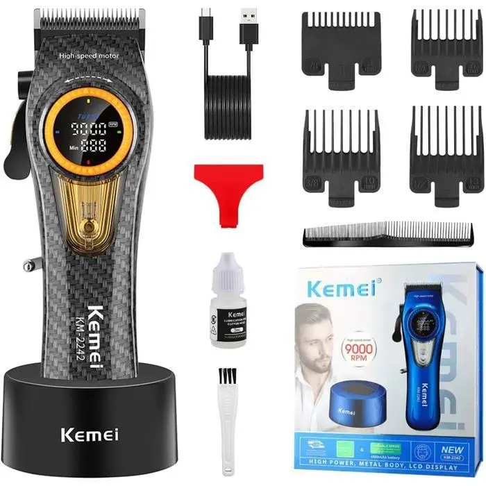 TONDEUSE CHEVEUX - Fleuve - 2242 tondeuse pro homme moteur turbo 5000-9000RPM DLC LED USB 220min usage TONDEUSE CHEVEUX