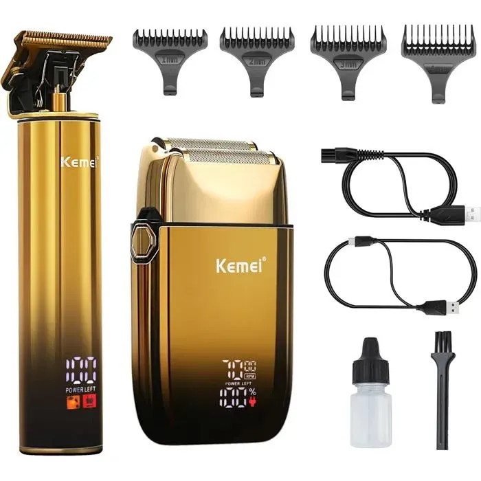 TONDEUSE CHEVEUX - Fleuve - T-Blade tondeuse barbe & rasoir foil étanche LED kit coiffure barbe/usage maison