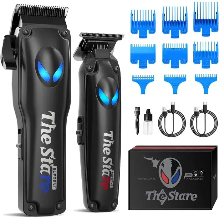 TONDEUSE CHEVEUX - Fleuve - Tondeuse cheveux homme pro kit barbe avec 9 peignes de guidage sans fil noir