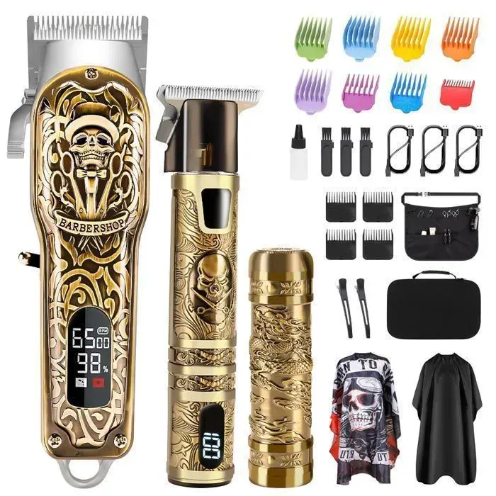 Tondeuse Cheveux Homme Professionnelle 3 En 1 Tondeuse Barbe Sans Fil pour Rasoir Électrique avec Écran LCD Tondeuse à Cheveux
