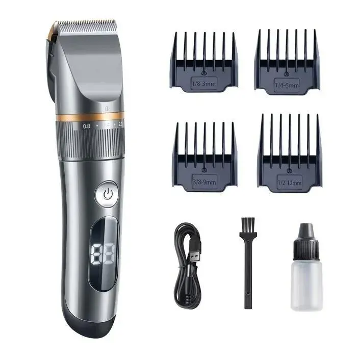 Tondeuse Cheveux Homme Sans Fil NEW-Professionnelle IPX7 Longueur Réglage à 4 Niveaux Lames en Titane et Céramiqu TONDEUSE CHEVEUX