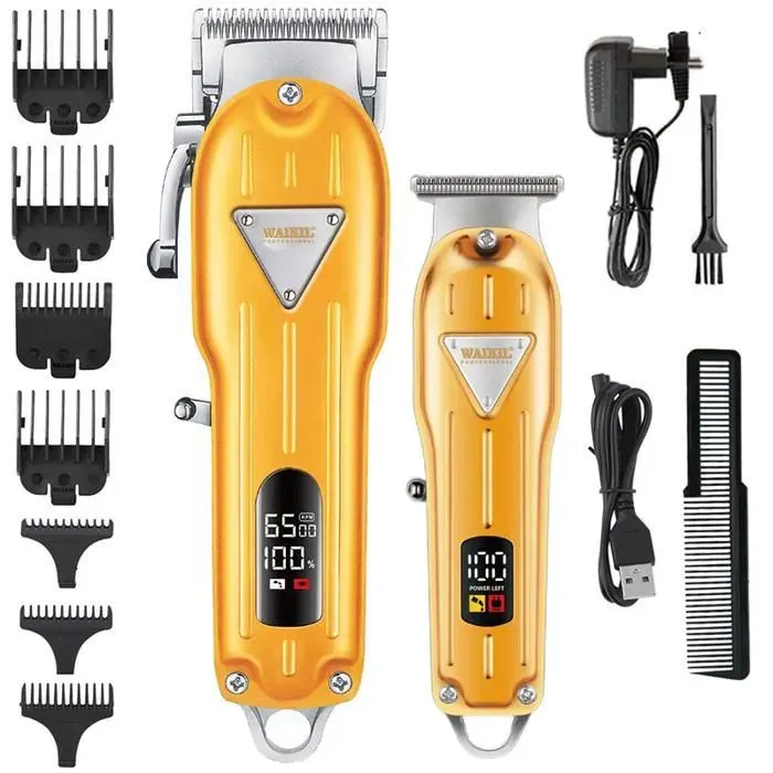 Tondeuse Cheveux Homme Tondeuse Cheveux et Barbe Professionnelle sans Fils 2pcs Rechargeable et Etanche Ecran LED et 7 Sabots