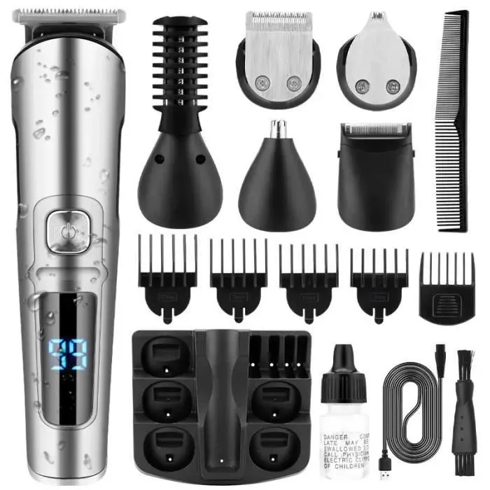 Tondeuse Cheveux Hommes 11-In-1 Set Tondeuse Barbe Professionnelle ElectriqueAlimentation Rechargeable /Titane et un Ecran LCD
