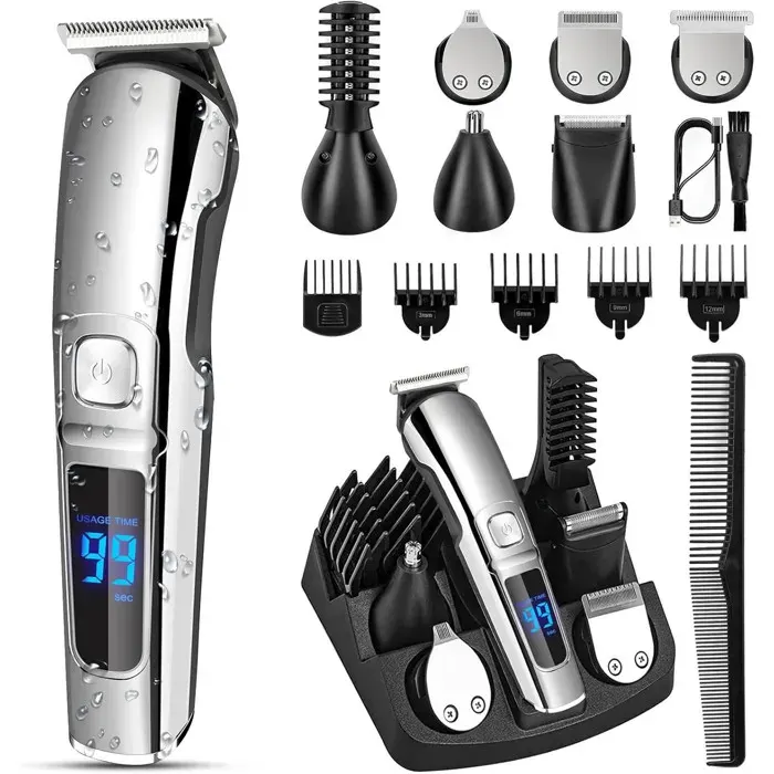 Tondeuse Cheveux Hommes 11en1 Tondeuse Barbe Professionnel USB Rasoir Électrique pour Rasage du Visag Barbe Corps Oreilles Nez