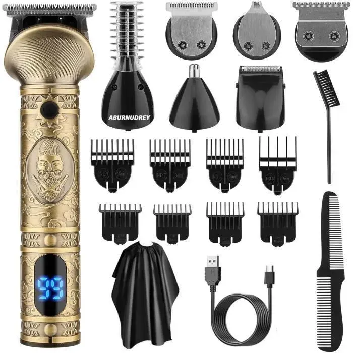 Tondeuse Cheveux Hommes - AUDBURN - 6 en 1 - 8 Sabots de Guidage - Coupe-Précision - Coupe-Nez - Coupe-Corps
