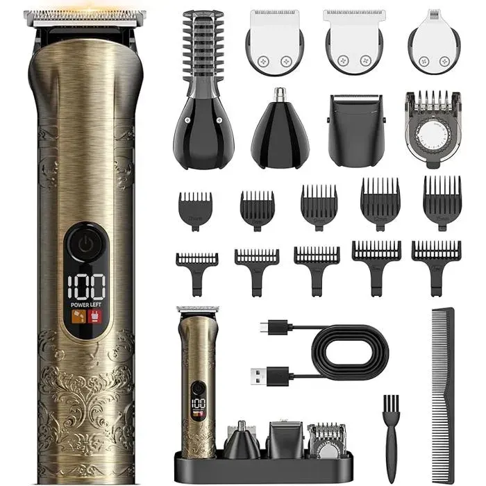 Tondeuse Cheveux Hommes Kit Professionnel 17-en-1 avec Tondeuse Barbe Homme et Écran LCD ainsi que Tondeuse Fi TONDEUSE POUR ANIMAL