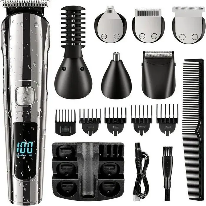Tondeuse Cheveux Hommes Professionnelle Rasoir Electrique Tondeuse Barber pour Rasage du Visage Barbe Corps Oreilles Nez