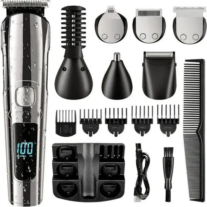 Tondeuse Cheveux Hommes Professionnelle Rasoir Electrique Tondeuse Barber pour Rasage du Visage Barbe Corps Ore TONDEUSE CHEVEUX — coloris Argent