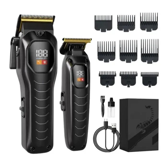 Tondeuse Cheveux Hommes Professionnelle-Tondeuse à Cheveux Sans Fil Kit de Coupe de Cheveux Ecran LED Tondeuse Rechargeable-Noir
