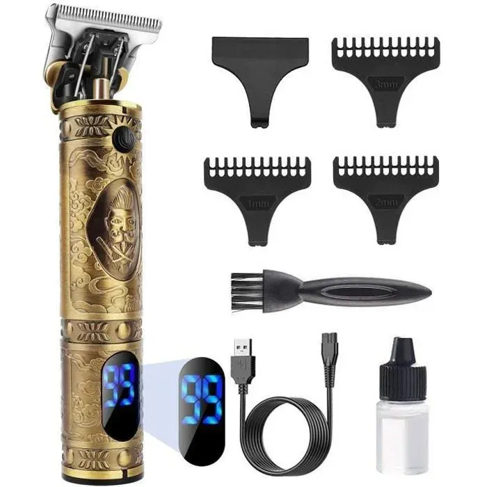 Tondeuse Cheveux Hommes Sans Fil VGR - Kit avec 3 Peignes de Guidage - Écran à LED - Rechargeable (Doré)-keeper