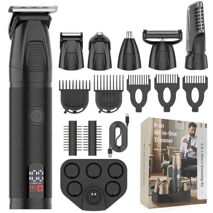 Tondeuse cheveux multifonction 6 en 1 Sans Fil Rechargeable USB - Rasoir hommes LED - Tondeuse à nez - Tondeuse Cheveux Hommes(Noir)