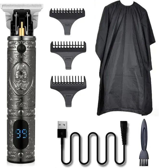 Tondeuse Cheveux Professionnel : Tondeuse Barbe Homme Affichage LED Coiffeur Electrique Tondeuse Barbe Rechargeable Contours