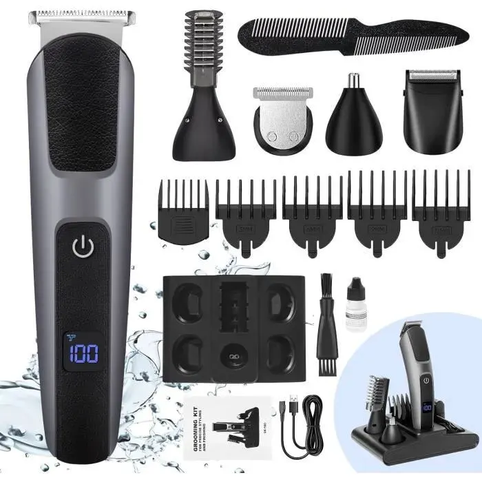 Tondeuse Cheveux Professionnelle pour Homme Kit de Coupe de Cheveux Sans Fil Tondeuse Barbe Homme Avec 6 Outils De Coiffure