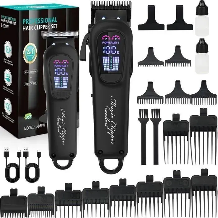 Tondeuse Cheveux Professionnelle pour Hommes Tondeuse et Rasoir Rechargeable avec Chargeur USB Réglable pour Barbe & Cheveux
