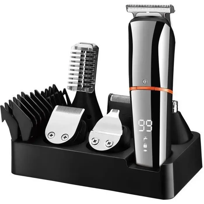 Tondeuse Cheveux Professionnelle Tondeuse Barbe Electrique avec Ecran LCD Sans Fil Rechargeable avec 7 Sabots pour Enfants Adultes