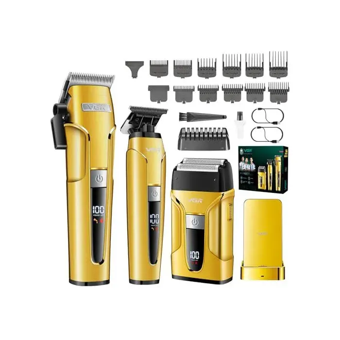 Tondeuse cheveux professionnelle - VGR - YS-V694-Gold - Lames céramique & acier carbone - Autonomie 240 min - 11 sabots station