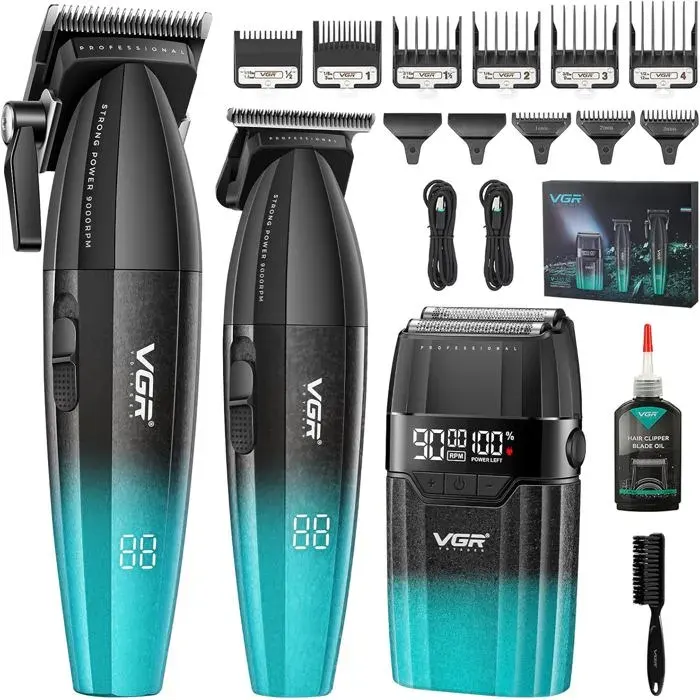 Tondeuse cheveux - VGR - 640 S3 - Kit 3-en-1 - Lames céramique - Autonomie 250 min — coloris Verte