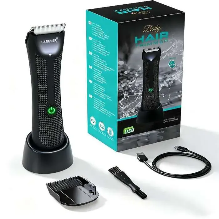 Tondeuse Corporelle LARGNER Étanche – Rasoir de Précision pour le Corps Rechargeable USB Design Ergonomique et Silencieux