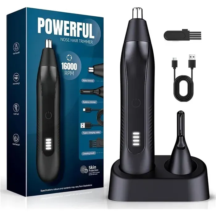 Tondeuse électrique nez et oreilles rasoir multifonction rechargeable USB-C 2 têtes lames inox étanche IPX7 écran LED
