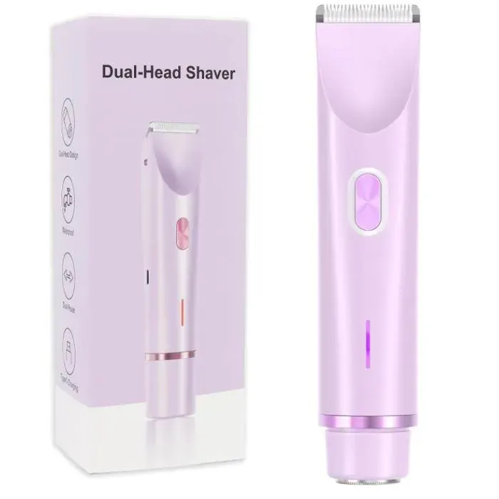 Tondeuse et rasoir électrique 2 en 1 pour femme étanchéité IPX7 double tête épilation du corps maillot aisselles bras