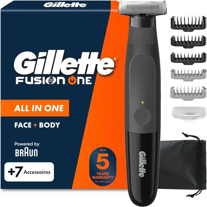 Tondeuse et Rasoir Electrique Homme Fusion One Tout-en-Un3 + 2Hybride pour le Rasage Corporel et du VisageEtanchesans FilTête