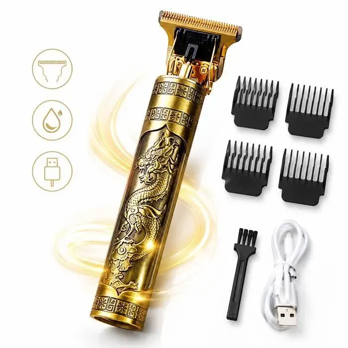 Tondeuse Homme APROSP TD850 Rasoir Electrique Barbe Cheveux T Blade Sans Fil Dragon Dore USB