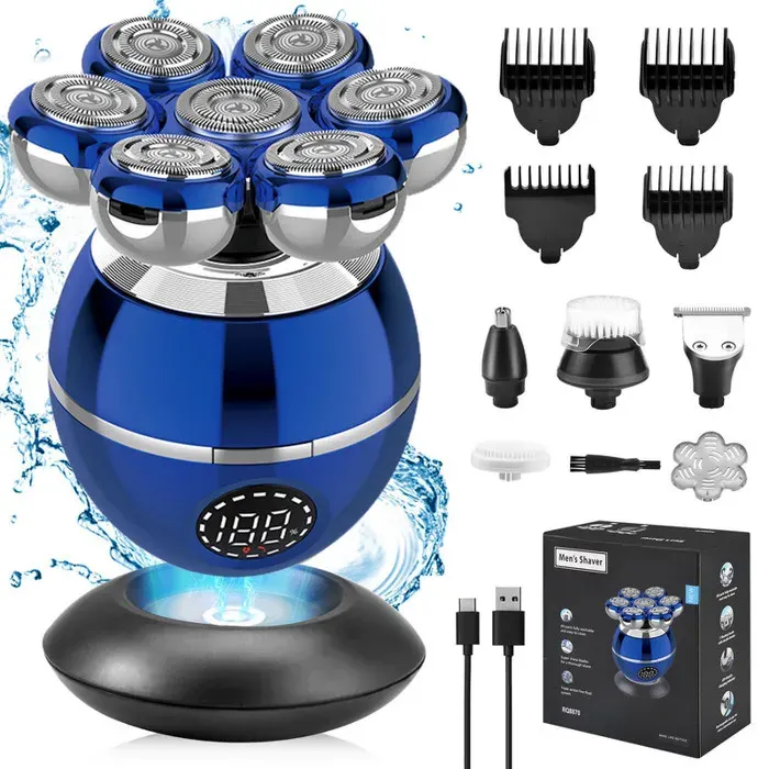 Tondeuse multi-usages 5 en 1 pour hommes tête flottante 7D rechargeable tête de rechangemulti-usagesconvient aux hommes (bleu)