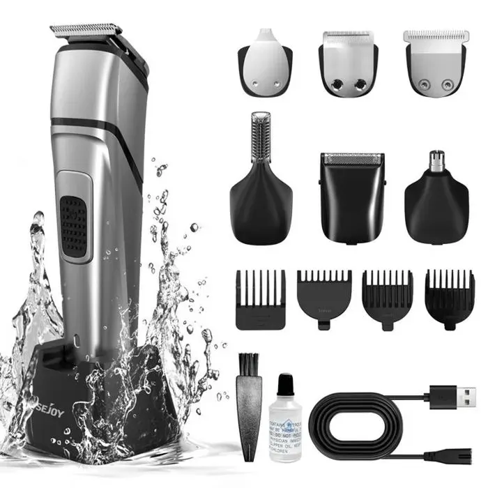 TONDEUSE MULTI-USAGES Tondeuse à Cheveux 6 EN 1 Tondeuse Barbe Multifonctionnelle Lames Titane Inoxydable 4 Guides de Coupe