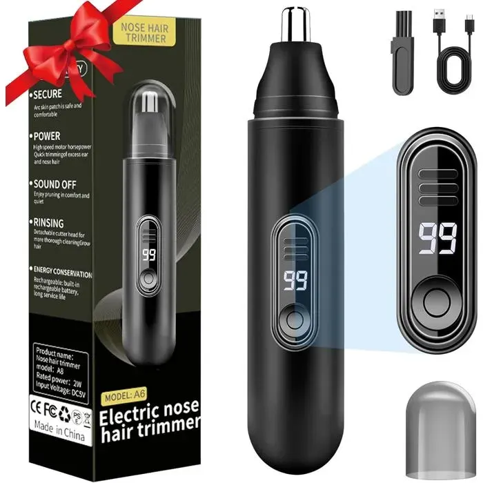 Tondeuse Nez Coupe Poils Nez et Oreilles USB Rechargeable LCD Écran IPX7 Tondeuse Oreilles Rasoir Nose pour Hommes et Femmes