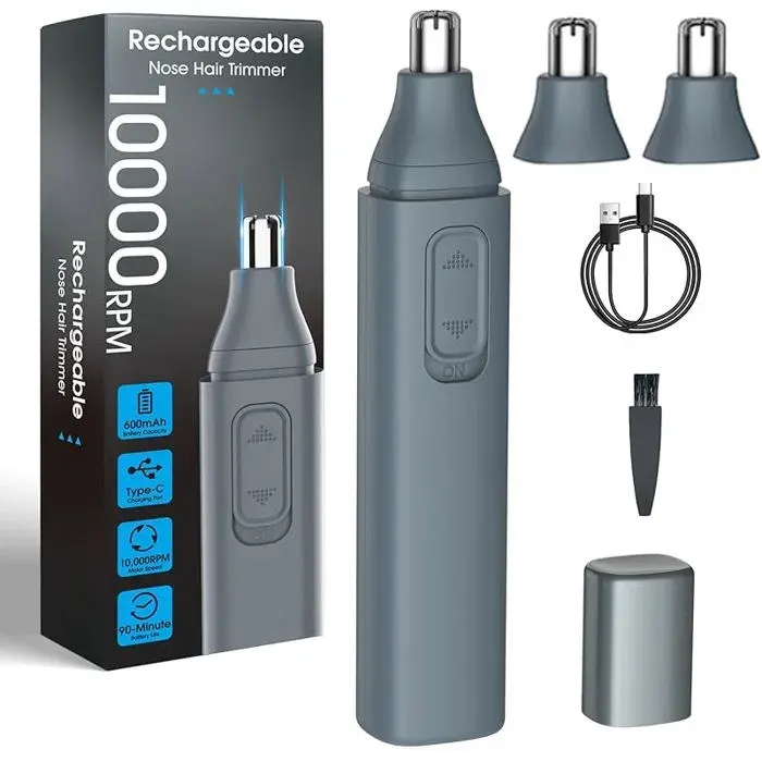 Tondeuse nez et oreilles rechargeable USB Type-C lames double face acier inoxydable 2 rechanges RASOIR ELECTRIQUE