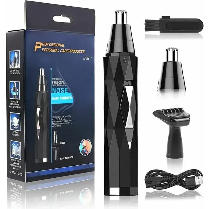 Tondeuse Nez Oreilles 3 en 1 USB Rechargeable Rasoir Electrique Tondeuse à sourcils indoloreet professionnelle pour les hommes et