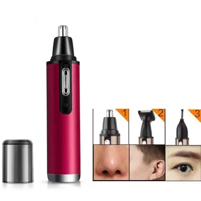 Tondeuse Nez Oreilles et Barbe 3 en 1 électrique rasoir pour tailler le cil de nez et oreilles étanche épilateur （Rose rouge）