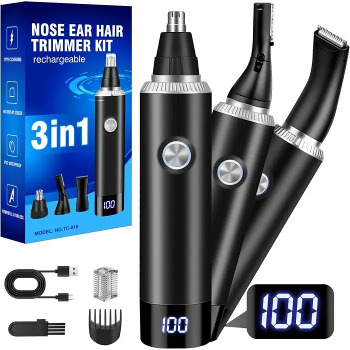Tondeuse Nez3-En-1 Coupe Poils Nez Et Oreilles USB RechargeableIndolore Rasoir Poil De Nez Homme Professionnel