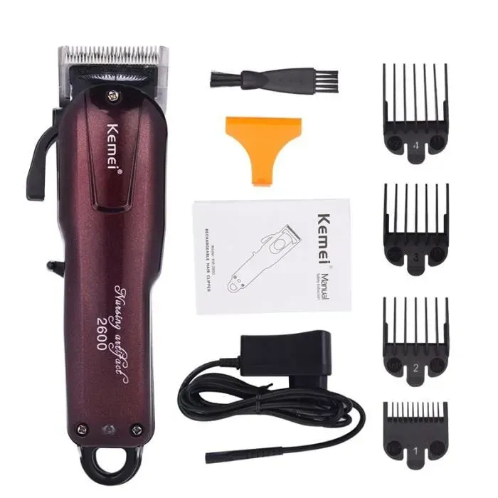 Tondeuse professionnelle de cheveux électrique - Kemei KM-2600 - Autonomie 120 min - Noir