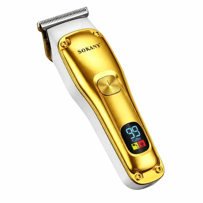 Tondeuse Sans Fil pour Cheveux / Barbe avec Écran LED Finitions Précis Sokany Blanc / Doré
