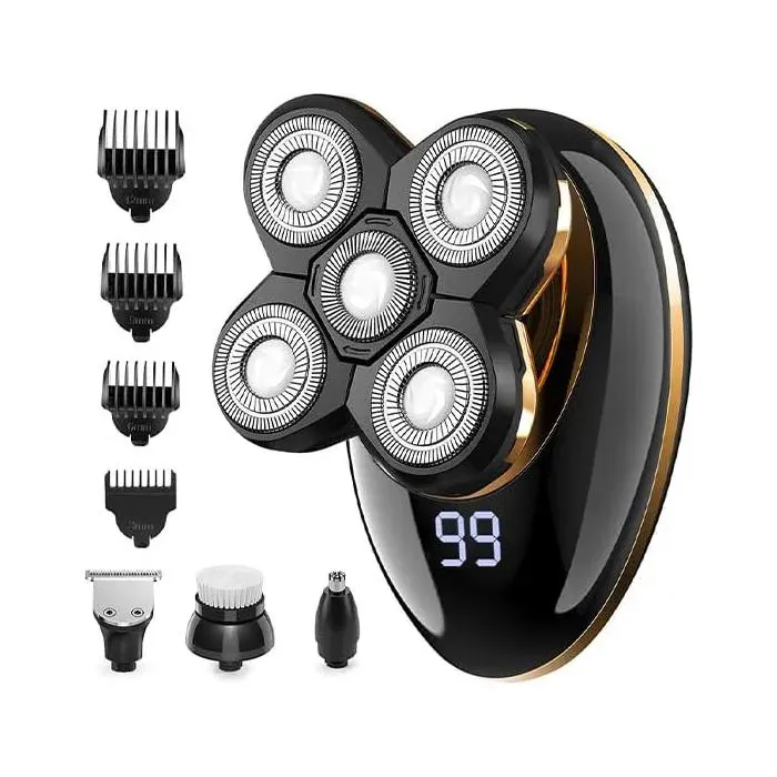 ®TONLRGY Rasoir électrique 5 en 1 pour hommes étanche et à affichage LED pour têtes chauves