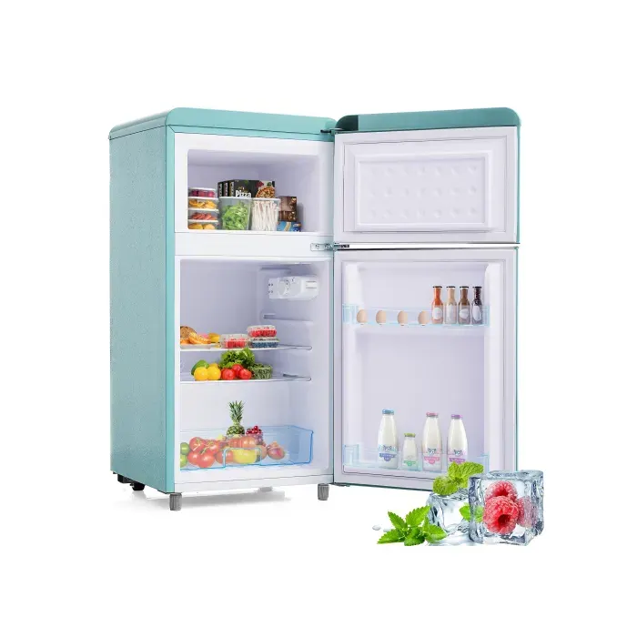 ®TONLRGY Réfrigérateur rétro double porte capacité 72 L éclairage LEDbleu. [Classe énergétique E]