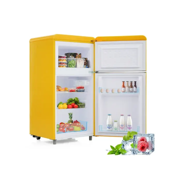 ®TONLRGY Réfrigérateur rétro double porte capacité 72 L éclairage LEDjaune. [Classe énergétique E]