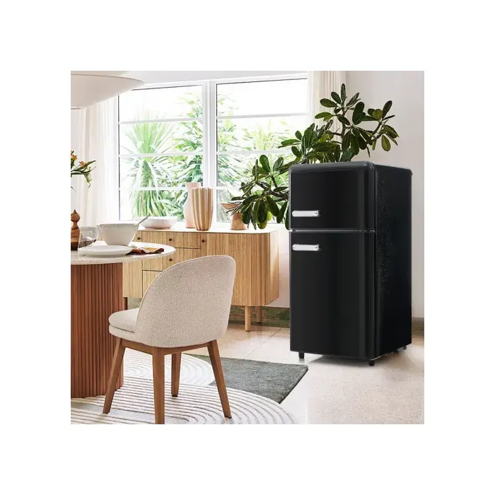 ®TONLRGY Réfrigérateur rétro double porte capacité 72 L éclairage LEDnoir. [Classe énergétique E]